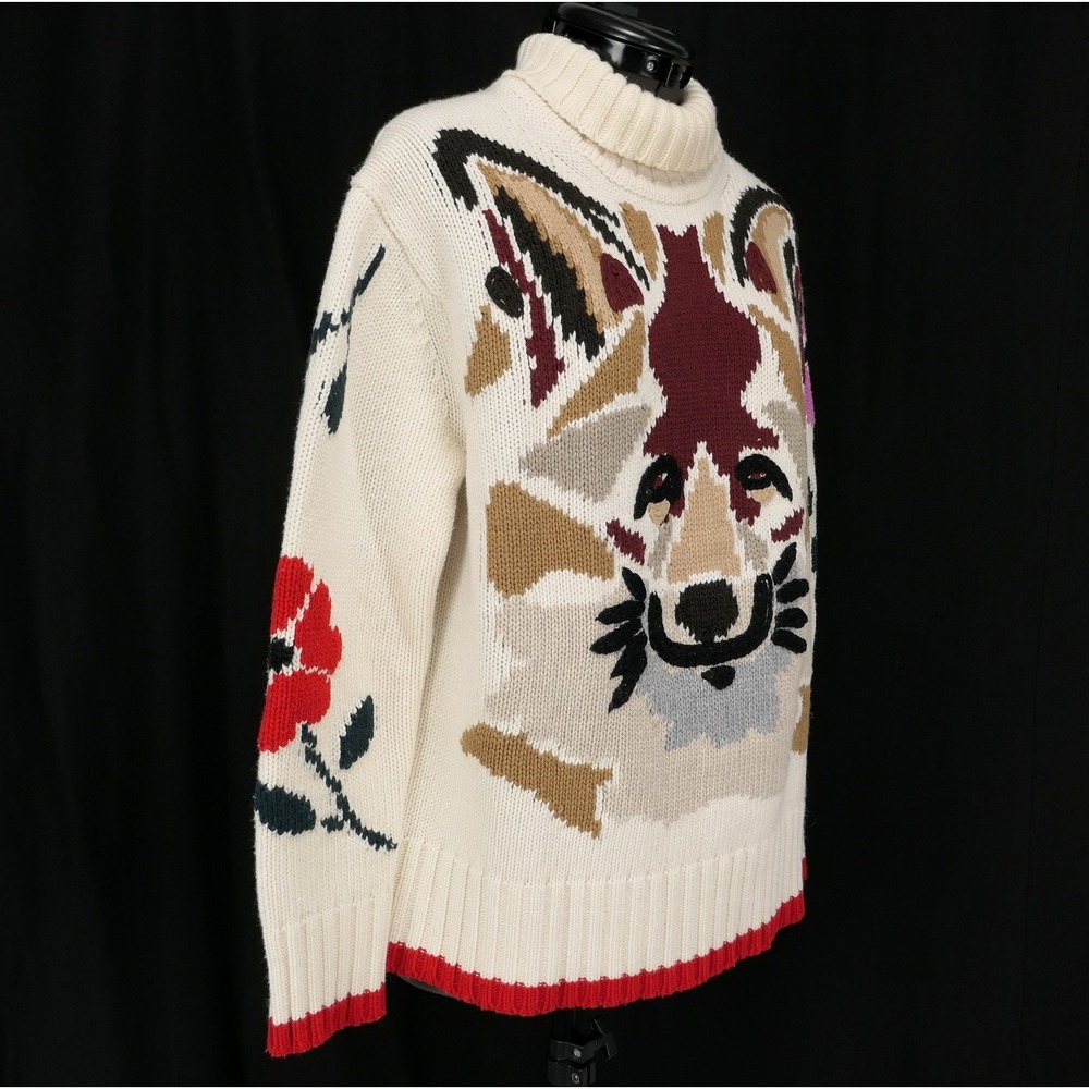 Tuckernuck Fox Intarsia Turtleneck Sweater Cream Floral Wool Cashmere Women's XS